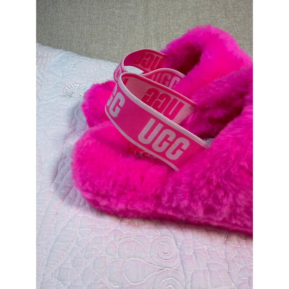 UGG Women 8 Pink NWOT Fluff Yeah Rock Shearling Slingback Slippers Sandals Shoes - Picture 7 of 11